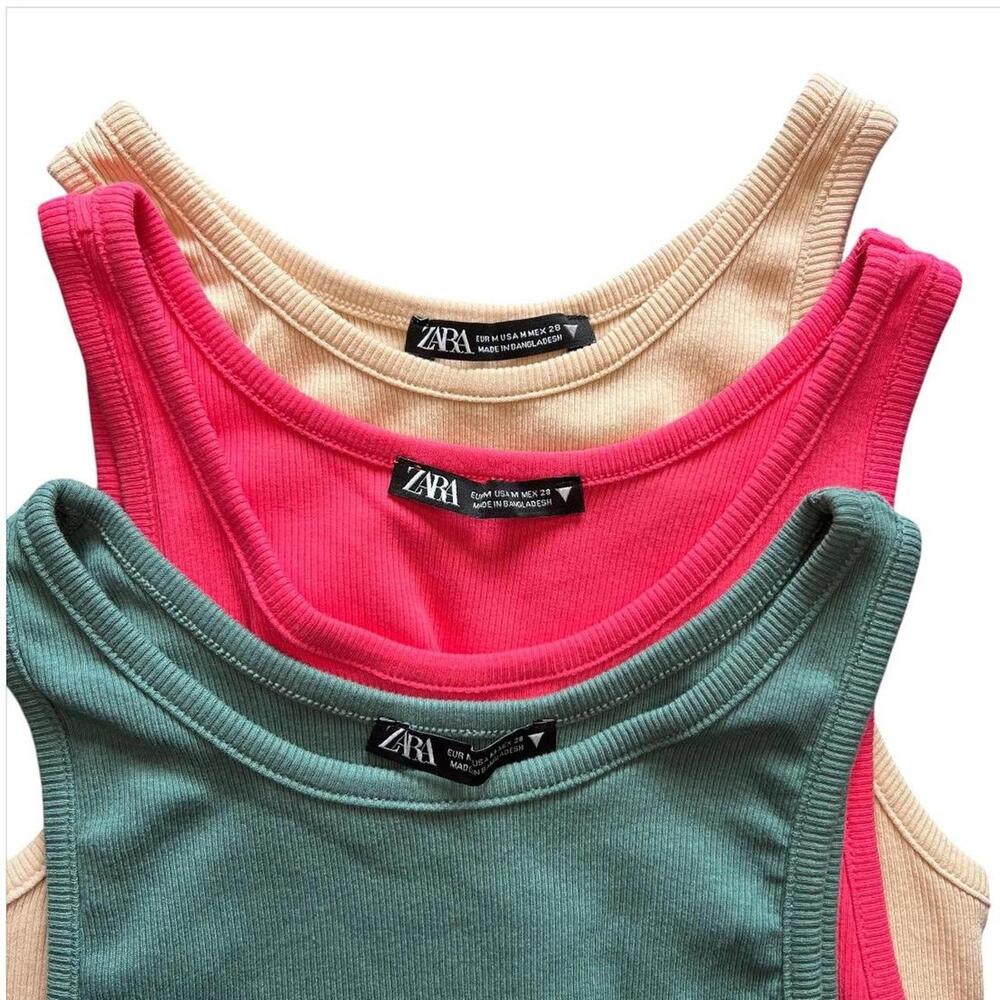 Zara Tank Tops in Pink, Beige, and Green